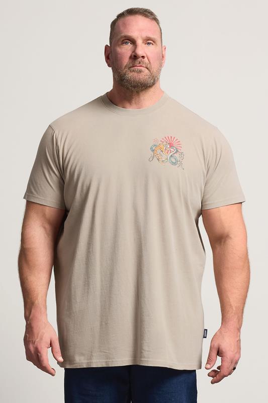 BadRhino Big & Tall Stone Brown Extra Long Acid Wash Tiger Graphic T-Shirt | BadRhino 1