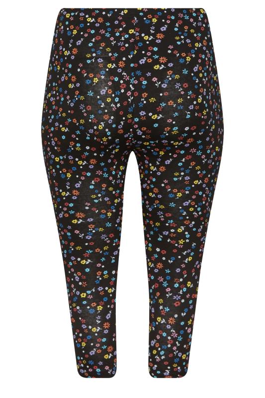 YOURS 2 PACK Plus Size Black Ditsy Floral Cropped Leggings | Yours Clothing 9