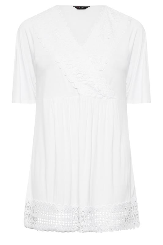 YOURS Plus Size White Crochet Trim Peplum Tunic Top | Yours Clothing 6