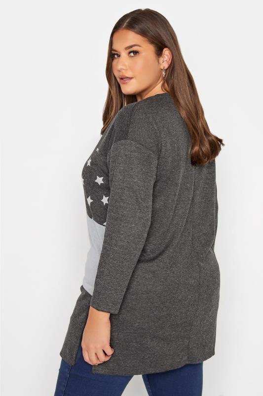Plus Size Grey Colour Block Star Print Top | Yours Clothing 3