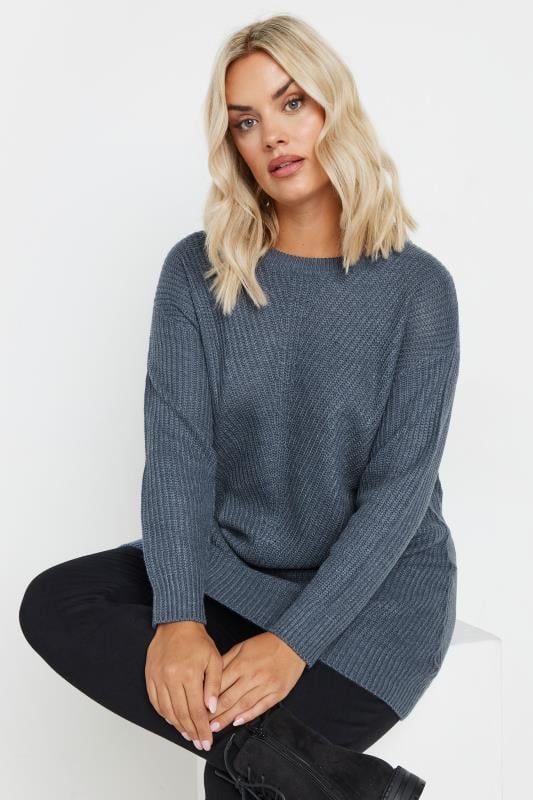 YOURS Plus Size 2 PACK Black & Blue Essential Knitted Jumpers | Yours Clothing  2