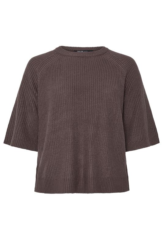 YOURS Plus Size Chocolate Brown Crew Neck Knitted Jumper | Yours Clothing 6