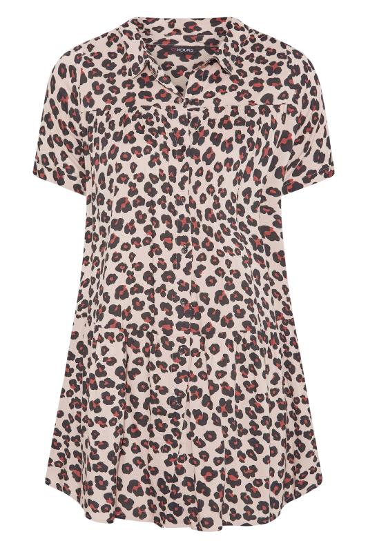 Plus Size Brown Leopard Print Tiered Short Sleeve Shirt | Yours Clothing  6
