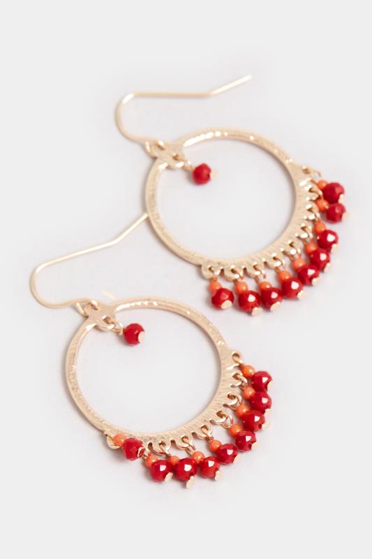 Gold Tone & Red Seed Bead Drop Earrings | Yours Clothing  3
