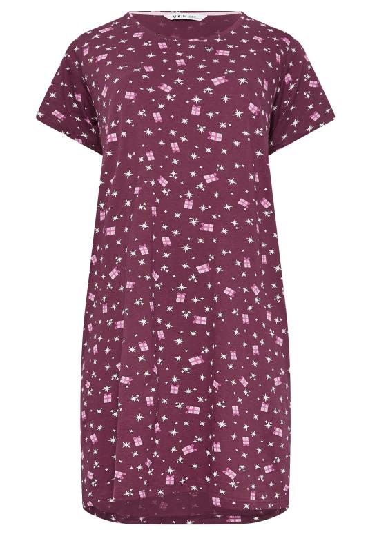 YOURS Curve Berry Red Red Star & Gift Print Christmas Nightdress | Yours Clothing 5