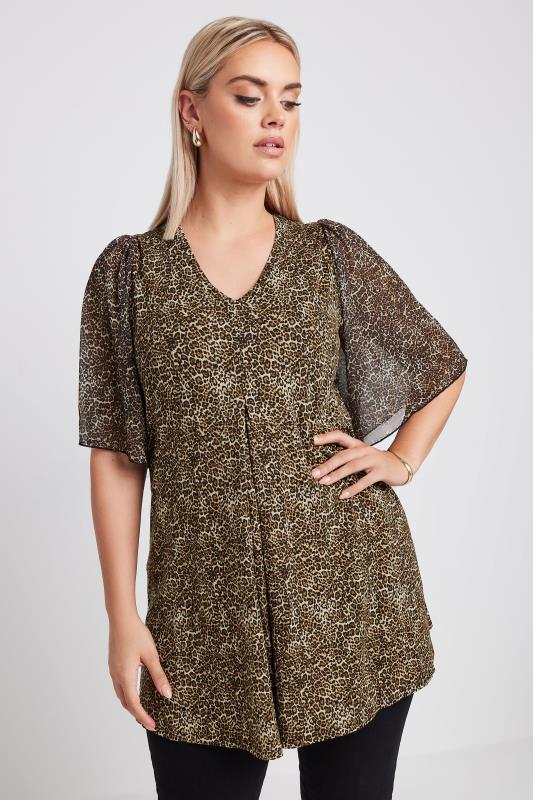 Plus Size  YOURS Curve Brown Leopard Print Mesh Swing Top