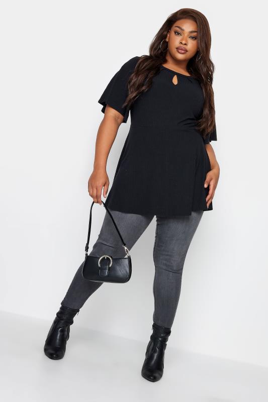 YOURS Plus Size Black Keyhole Peplum Top | Yours Clothing 2