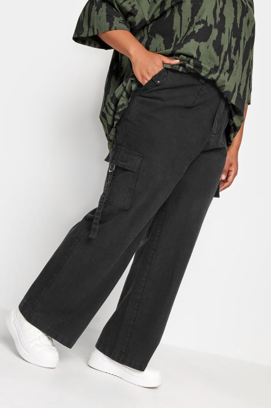  Grande Taille YOURS Curve Black Wide Leg Twill Cargo Trousers
