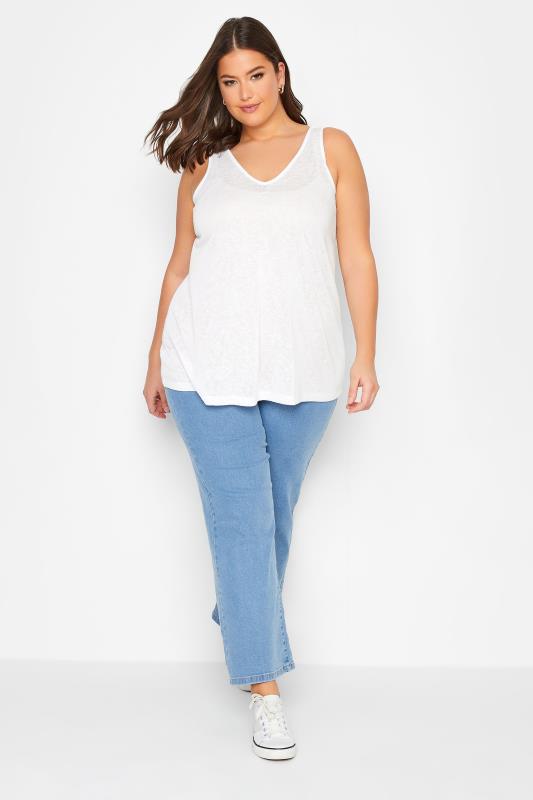 YOURS Curve Plus Size White Linen Look Vest Top | Yours Clothing  2