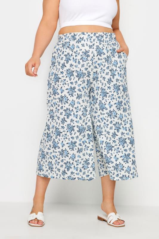 YOURS Plus Size White Vintage Floral Textured Culottes | Yours Clothing 1