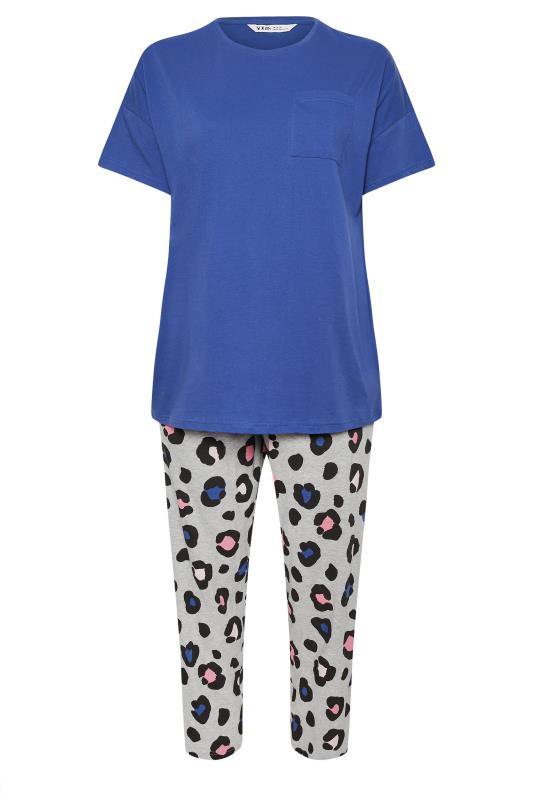 YOURS Plus Size Blue Oversized Leopard Print Pyjama Set | Yours Clothing 5