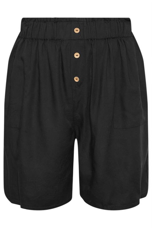 YOURS Plus Size Black Button Front Paperbag Shorts | Yours Clothing 5