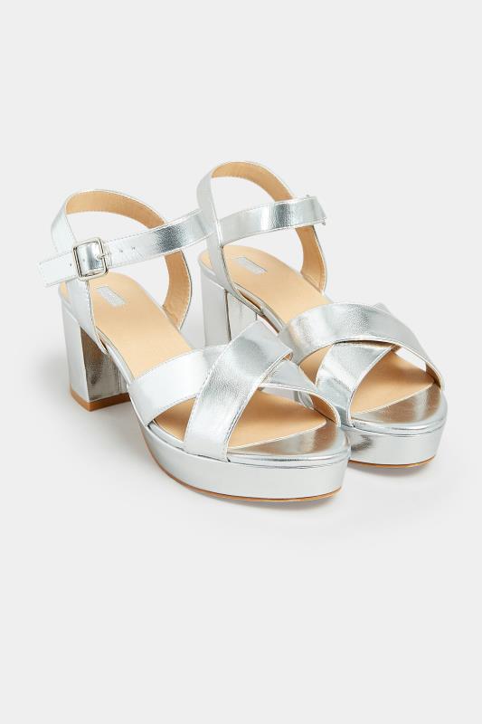 Silver Metallic Platform Heels In Wide E Fit & Extra Wide EEE Fit | Yours Clothing 2