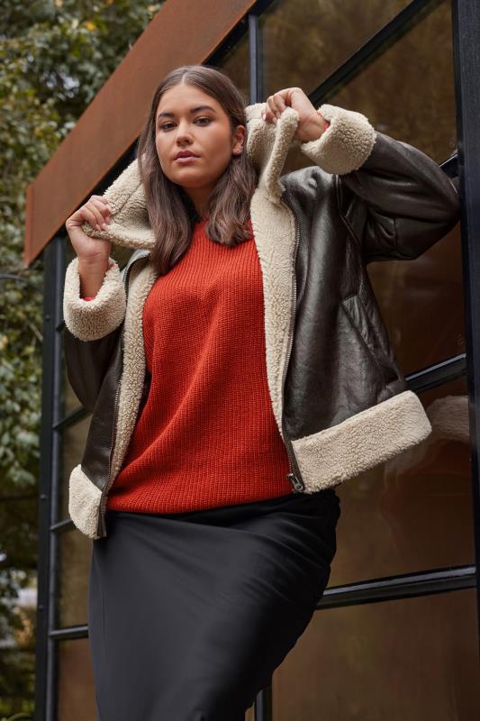 YOURS Plus Size Brown Aviator Jacket | Yours Clothing 3