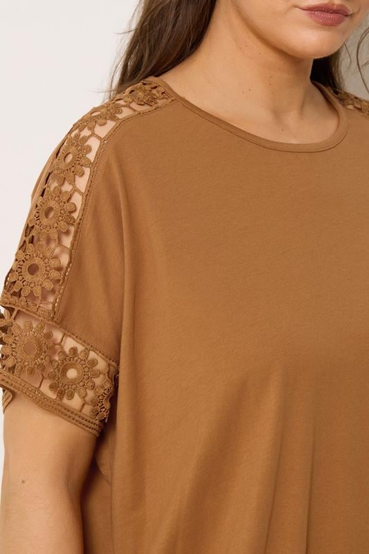 YOURS Curve Orange Crochet Sleeve Boxy T-Shirt | Yours Clothing 5