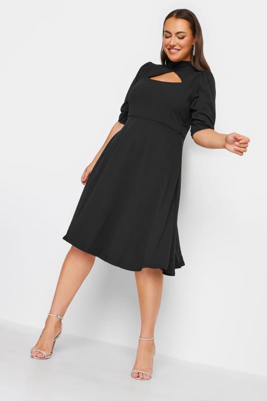 YOURS LONDON Plus Size Black Cut Out Detail Skater Dress | Yours Clothing 1