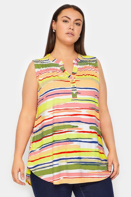 Plus Size  Evans Yellow Stripe Print Sleeveless Tunic