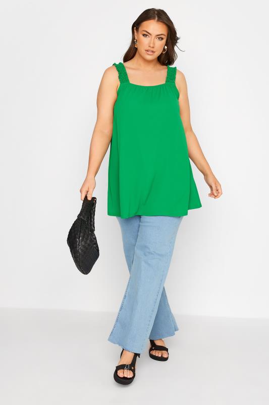 LIMITED COLLECTION Curve Green Shirred Strap Vest Top_B.jpg
