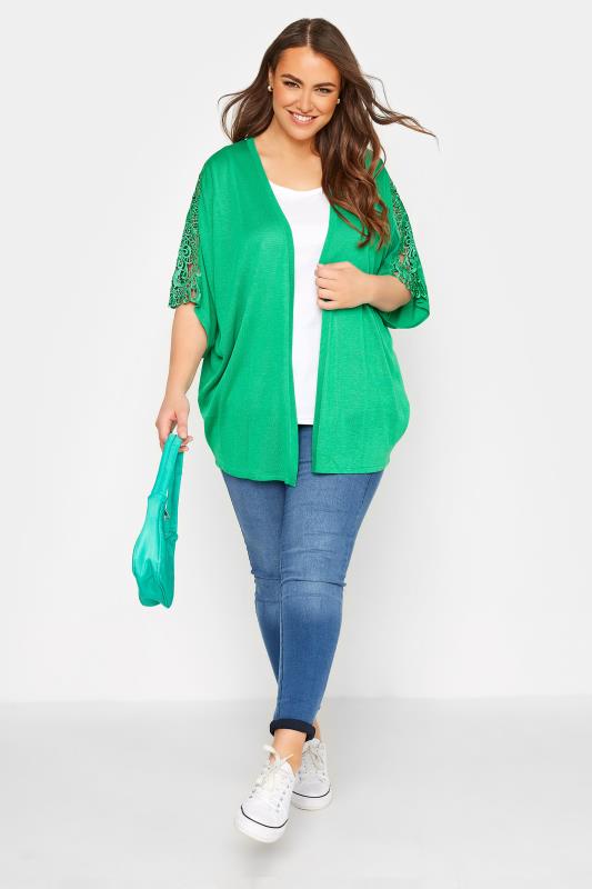 Plus Size Green Lace Sleeve Kimono Cardigan | Yours Clothing  2