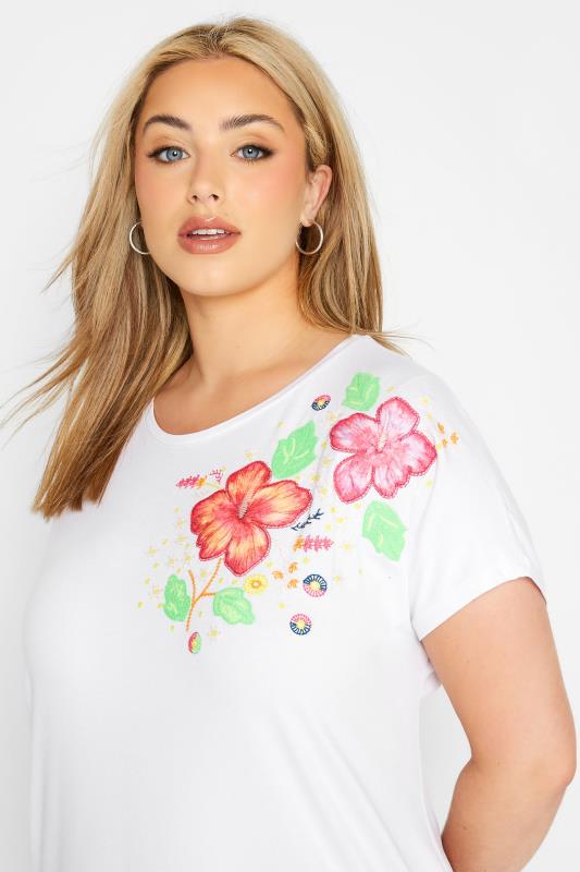 Curve White Floral Shoulder Detail T-Shirt 4
