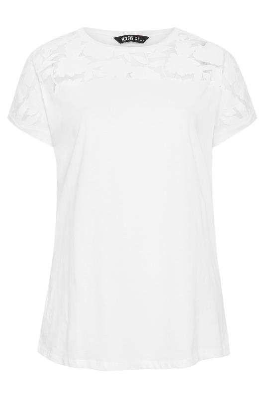 YOURS Plus Size White Floral Mesh Panel T-Shirt | Yours Clothing 5
