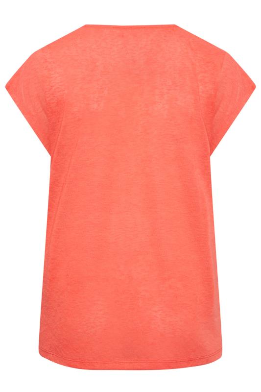 YOURS Curve Plus Size Coral Orange Linen Look T-Shirt | Yours Clothing 6