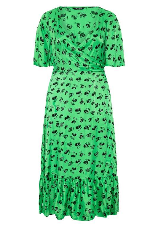 LIMITED COLLECTION Curve Bright Green Floral Ruffled Wrap Maxi Dress 12