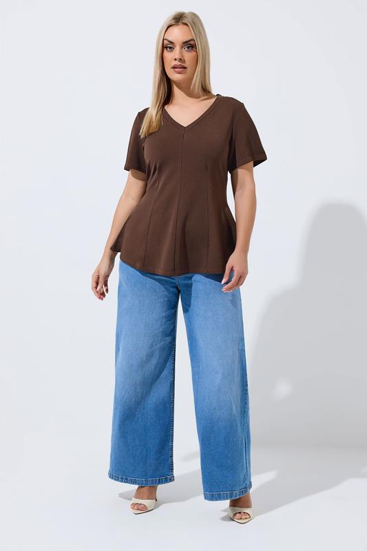 LIMITED COLLECTION Plus Size Chocolate Brown Corset Top | Yours Clothing 1