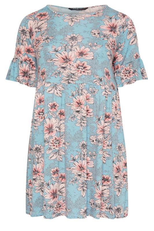 YOURS Plus Size Blue Floral Print Smock Tunic Dress | Yours Clothing 6