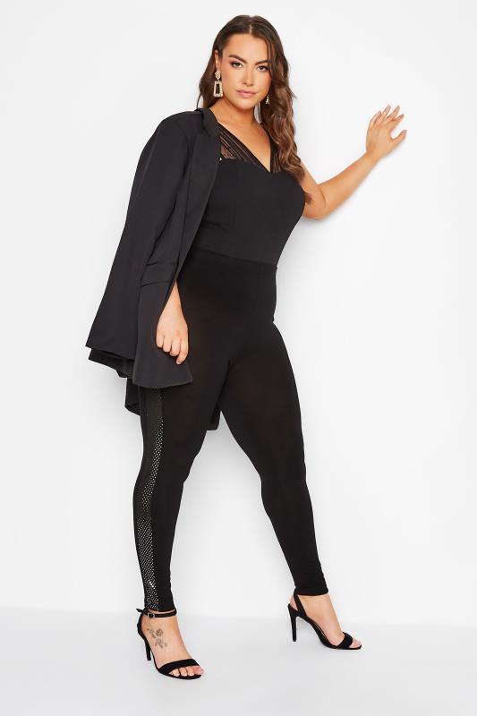 Plus Size Black Sequin Side Leggings | Yours Clothing 3