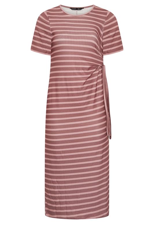 LIMITED COLLECTION Plus Size Pink Stripe Ribbed Knot Dress | Yours Clothing 5