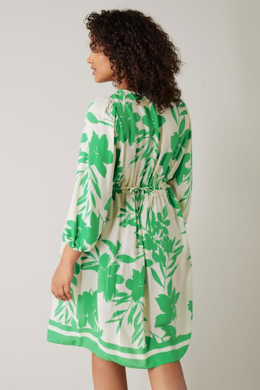 EVANS Plus Size Green & White Floral Print Midi Dress | Evans 3