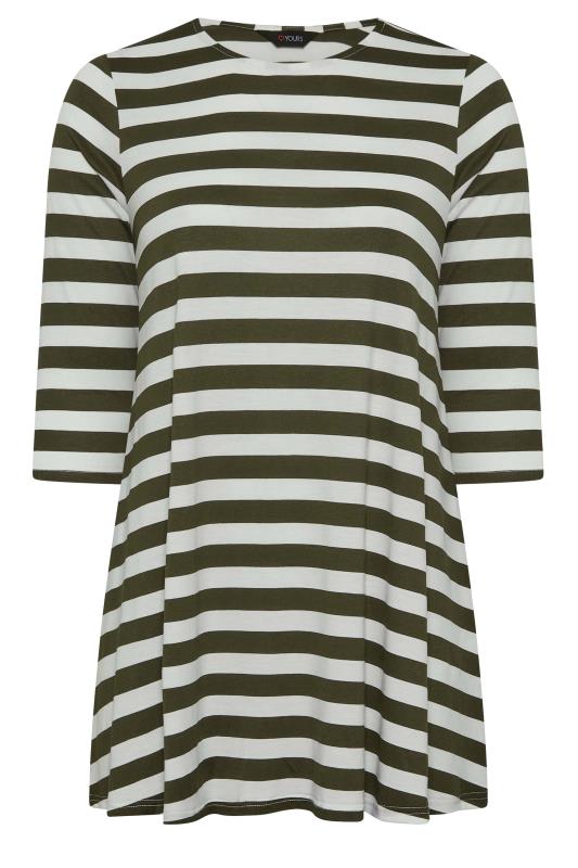 Plus Size Khaki Green Stripe Longline T-Shirt | Yours Clothing 6