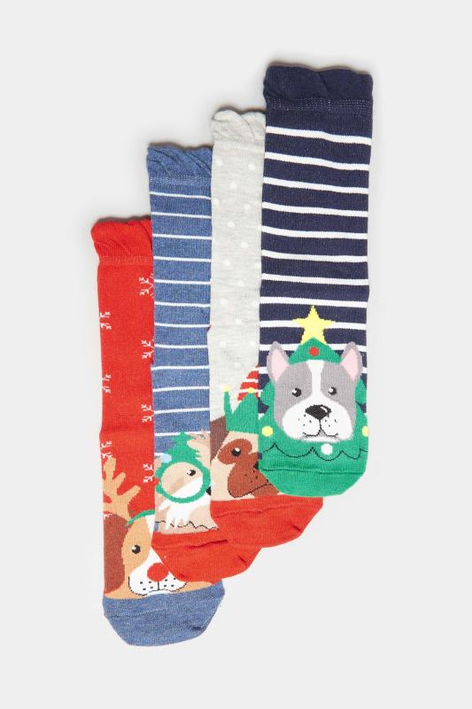 4 PACK Navy Blue Christmas Animals Ankle Socks | Yours Clothing 2