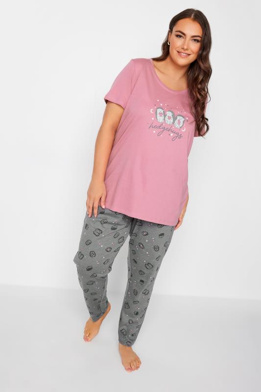 YOURS Plus Size Pink 'Hedgehugs' Slogan Tapered Pyjama Set | Yours Clothing 2
