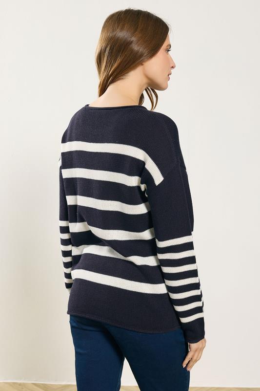 M&Co Navy Blue Stripe Relaxed Jumper | M&Co 2