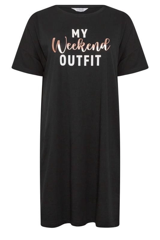YOURS Curve Black 'My Weekend Outfit' Sleep Tee Nightdress | Yours Clothing  6