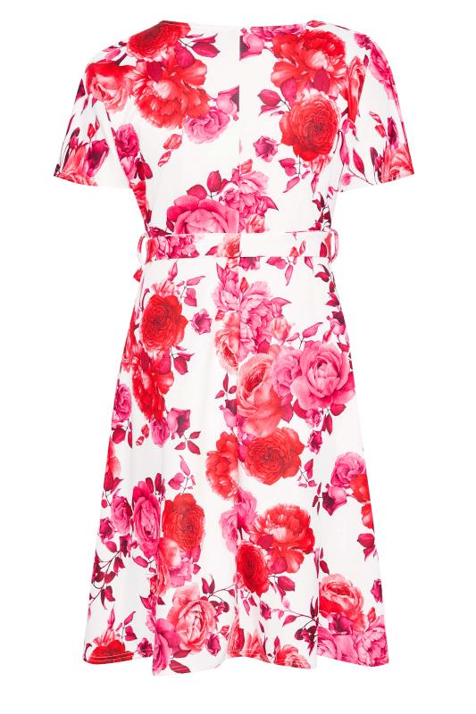 YOURS LONDON Curve White & Pink Floral Wrap Skater Dress 7