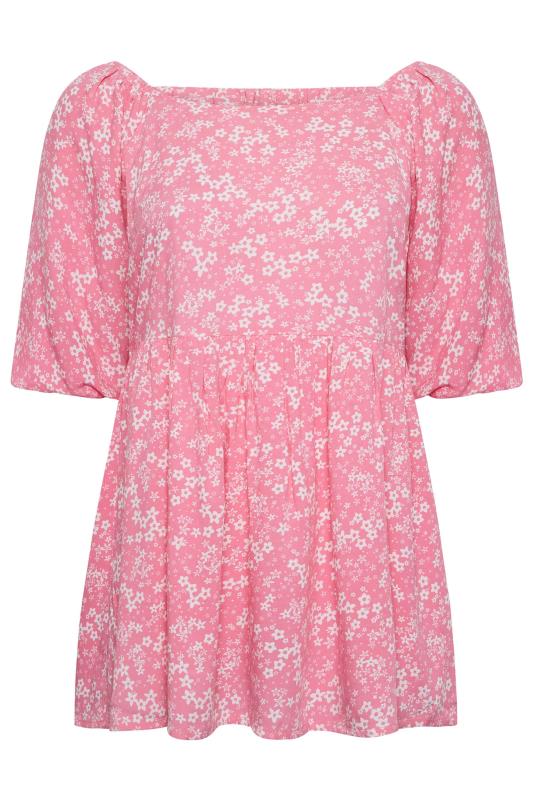 YOURS Plus Size Pink Ditsy Print Balloon Sleeve Top | Yours Clothing 6