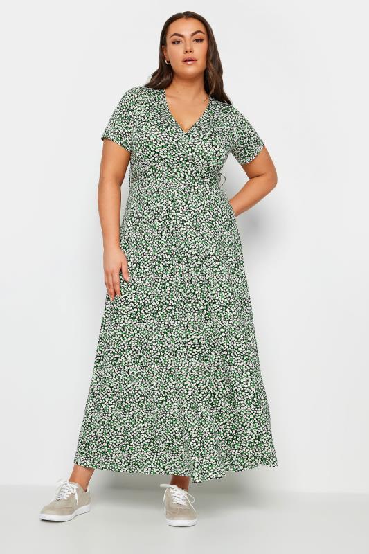 Plus Size  YOURS Curve Green Floral Maxi Wrap Dress