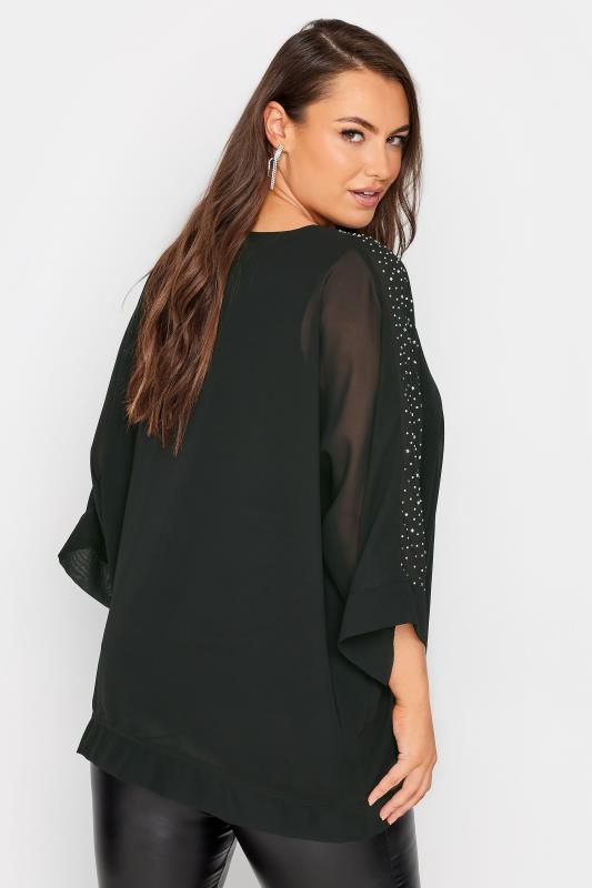 YOURS LONDON Plus Size Black Diamante Embellished Cape Top | Yours Clothing 3