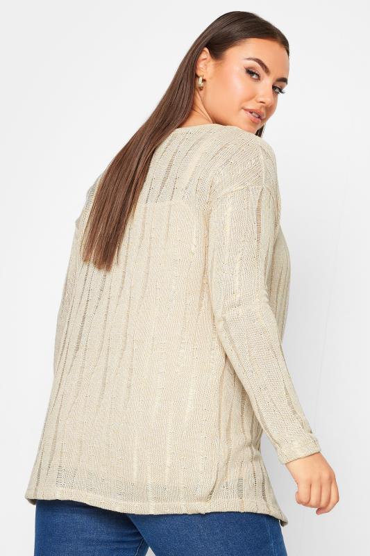 YOURS Plus Size Beige Brown Distressed Knitted Cardigan | Yours Clothing 3
