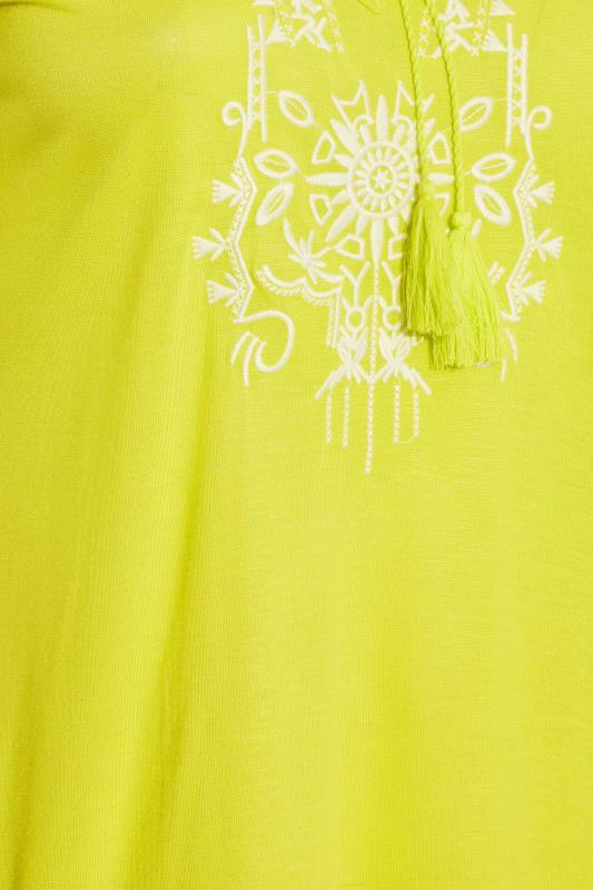 Curve Lime Green Aztec Embroidered Tie Neck T-Shirt 5