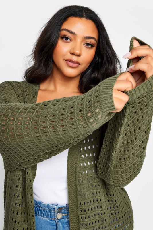 YOURS Plus Size Khaki Green Crochet Cardigan | Yours Clothing 5