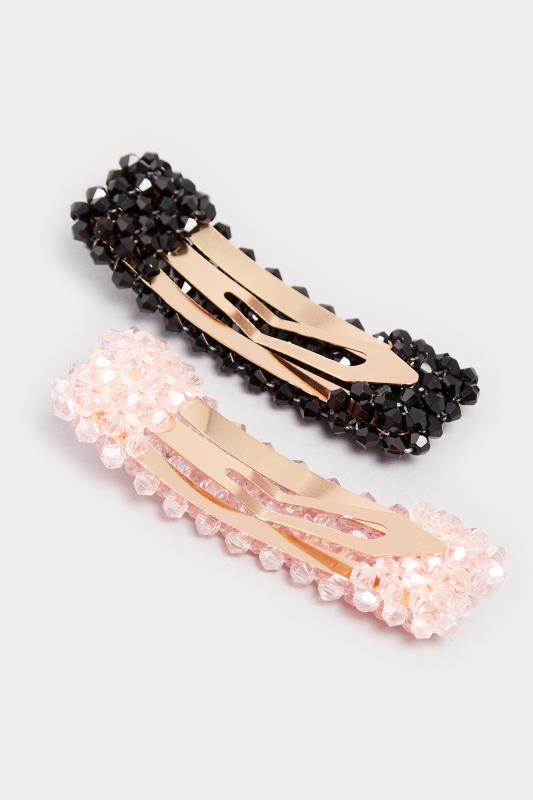 2 PACK Black & Pink Cluster Crystal Hair Clips | Yours Clothing 5