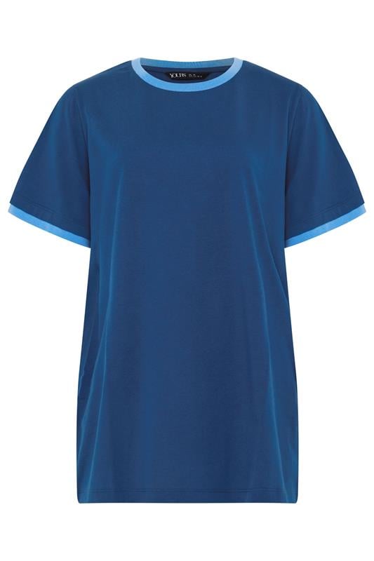 YOURS Plus Size Navy Blue Contrast Trim T-Shirt | Yours Clothing 6