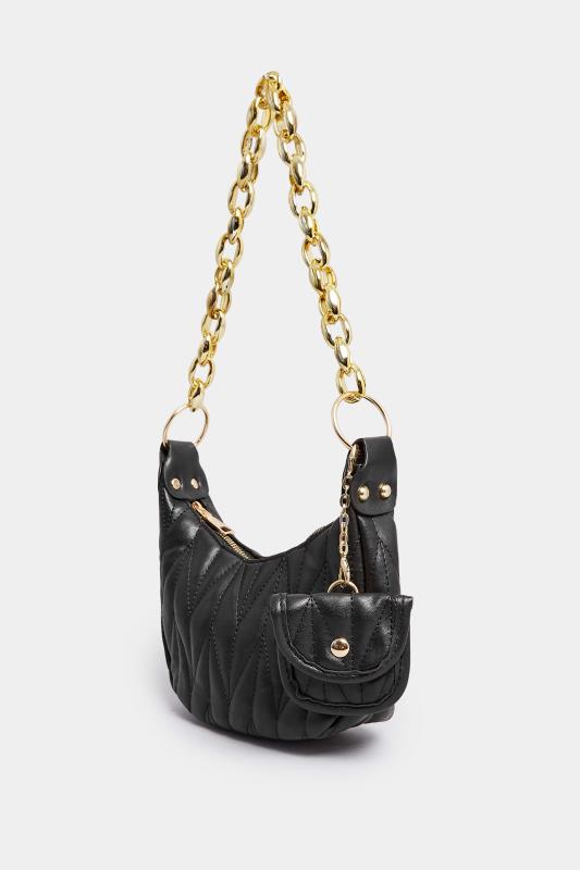 Black Quilted Multi Pocket Chunky Chain Bag | Yours Clothing 2