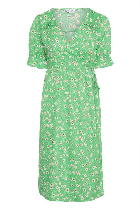 Plus Size Green Daisy Print Frill Sleeve Wrap Dress | Yours Clothing  6