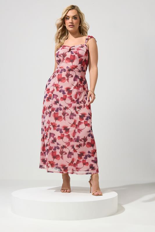  YOURS vestido rosa floral con abertura y volantes 