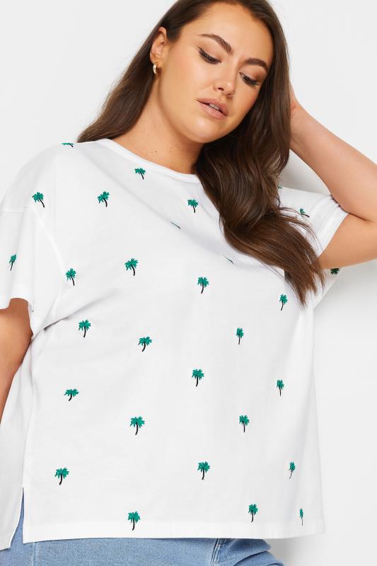 LIMITED COLLECTION Plus Size White Embroidered Palm Tree T-Shirt | Yours Clothing 4
